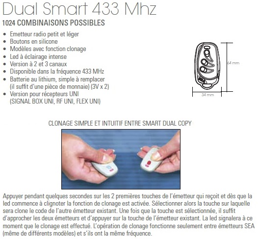 Dual Smart 433 Mhz SEA réf 23110565