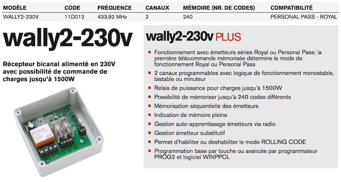 V2 Wally2-230v réf. 11D012