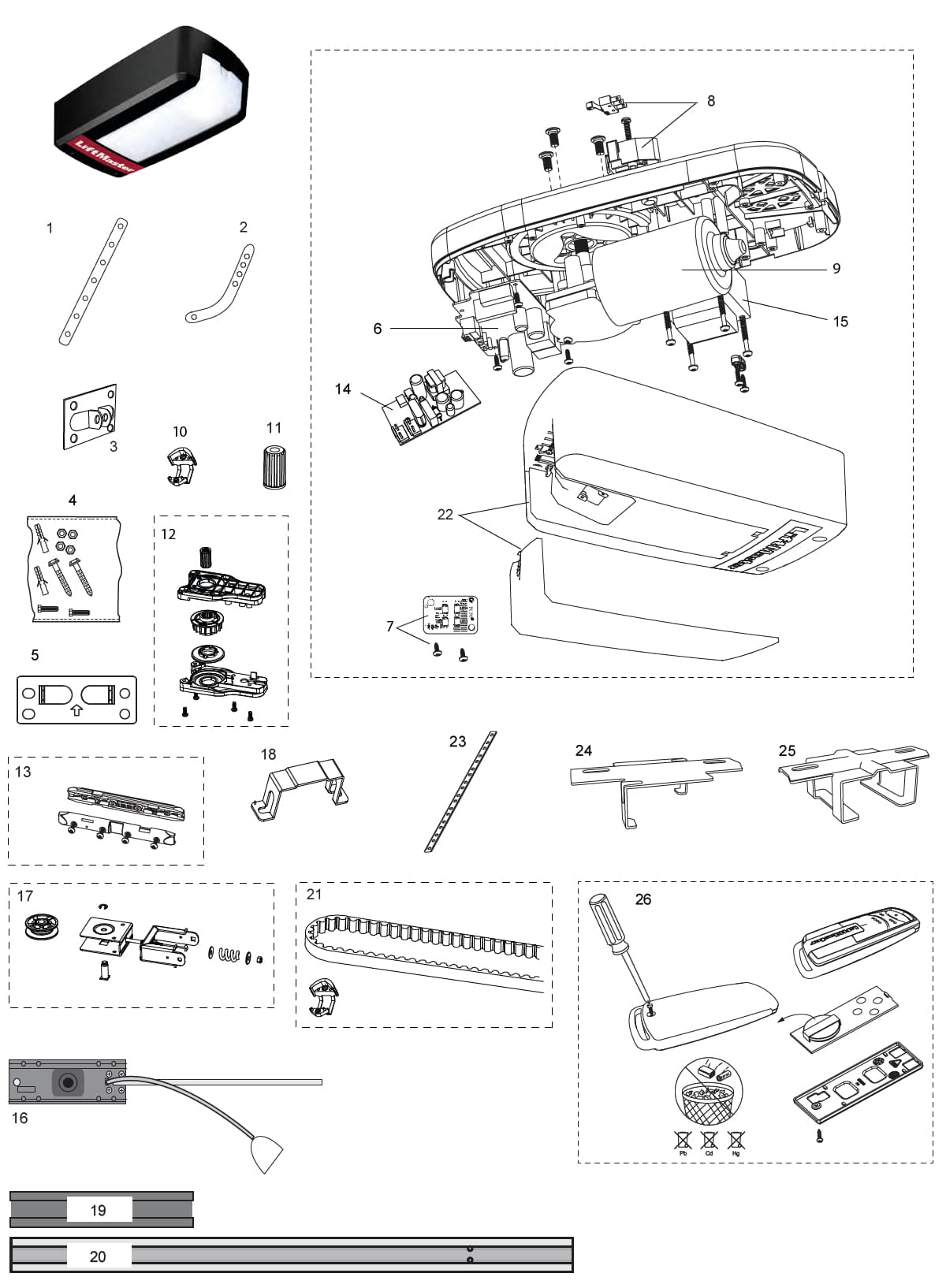 Pièces détachées pour motorisation LIFTMASTER LM55EVS/F